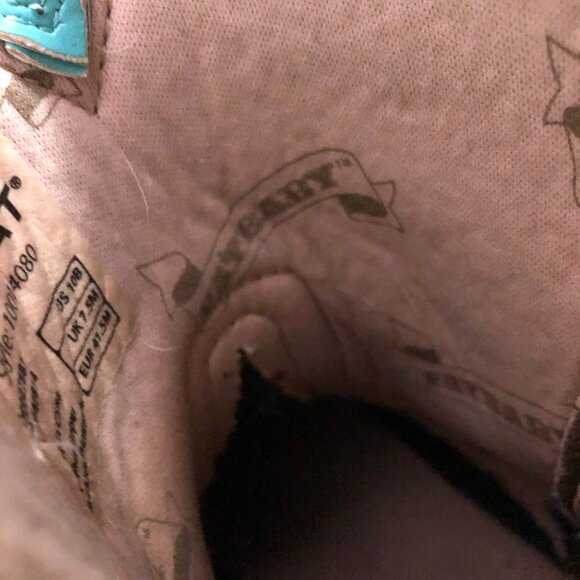 Ariat Womens Fatbaby Heritage Western Cowboy Boots 10B Suede Tan Blue Pull On - Picture 12 of 16